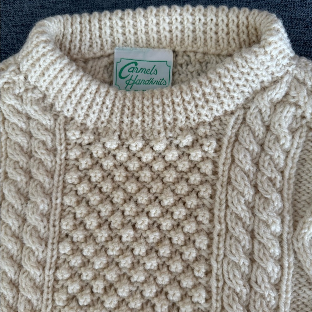 Irish Aran Handknit Wool Ivory Sweater for Men - Picture 2 of 11